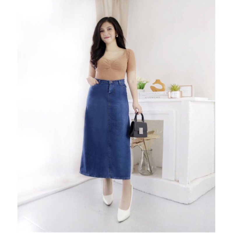 Rok span panjang denim