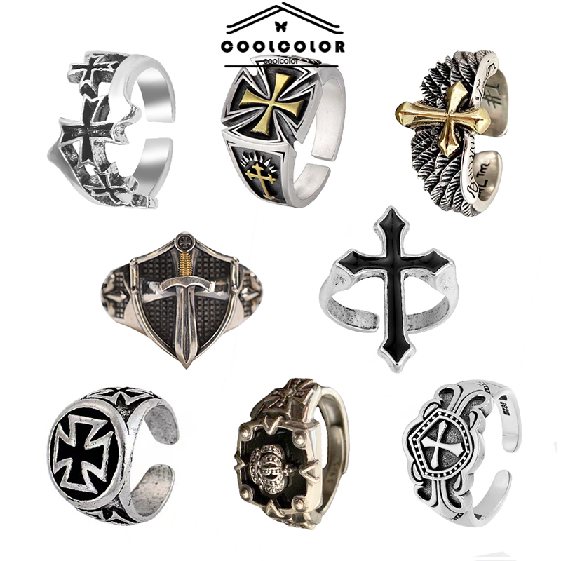 COD Cincin Salib/Cincin Cross Hitam/Cincin Retro Pria/Cincin Titanium Pria Punk Gaya Rock Hip Hop Fa