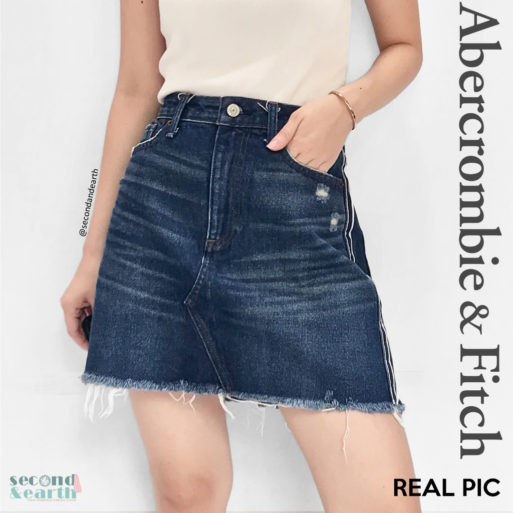 Abercrombie & Fitch Authentic Skirt (S-M) High Waist Rok Denim Pendek Rok Distress Jeans Mini A-Line