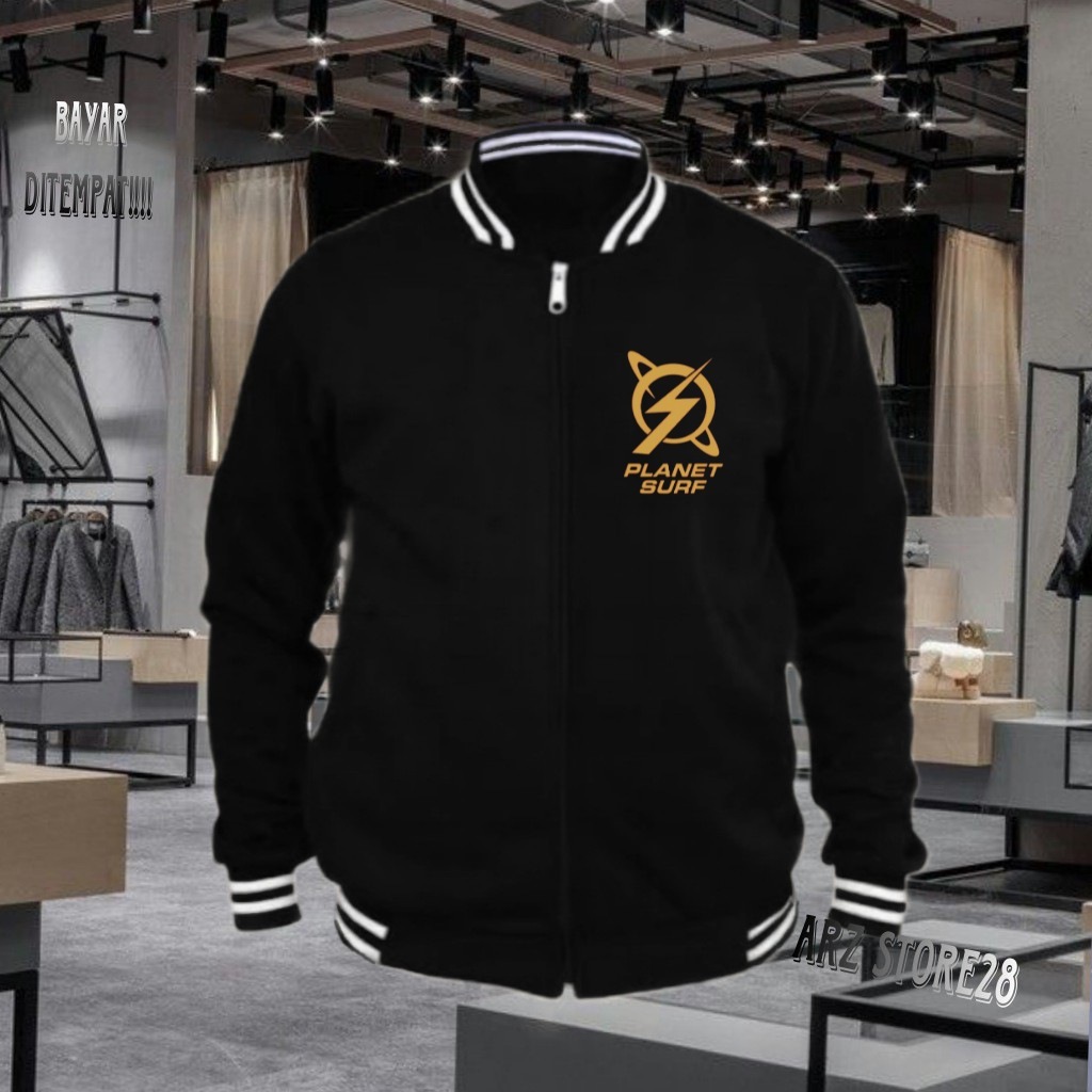 Terlaris  Free Jaket Varsity Resleting  Text Gold Planet Surf   Sweater Terbaru Hoodie Termurah Paka