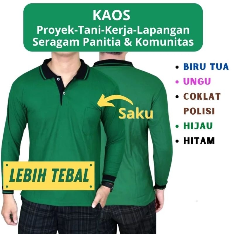 [Paket 90ribu 4PCS] Kaos Pria Kerah Lengan Panjang/ Polo Polos Kerja Kuli Bangunan Lapangan Tani Pro