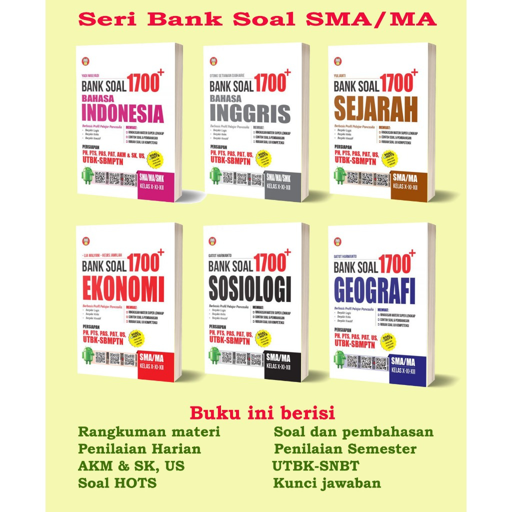 Buku 1700 Plus Soal Ekonomi/Bahasa Inggris/Bahasa Indonesia/Geografi/Sosiologi SMA/MA/MAK