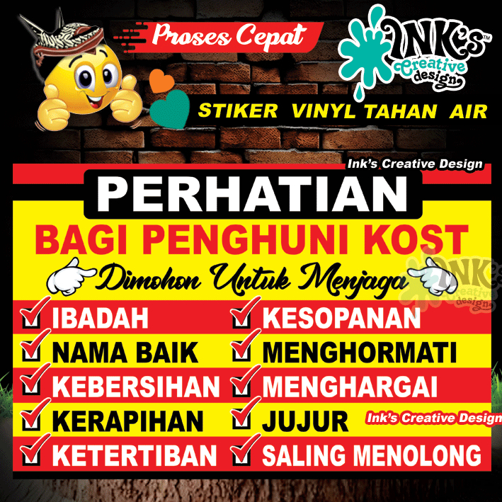 

Stiker Bagi Penguni KOst - Tata Tertib Penghuni kost - Tata Tertib Tamu kost - Tamu lala dilarang masuk - selain penghuni kost dilarang masuk - terima kost putri - terima kost putra - pastikan pintu terkunci -kunci gerbang - tata motor - selain motor