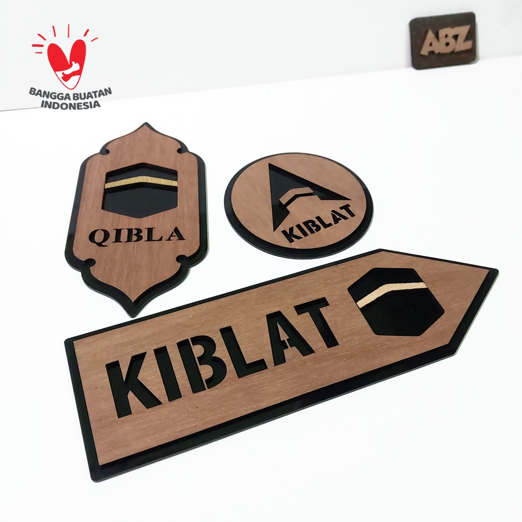 Papan Tanda Arah Kiblat / Kiblat Sign Kayu Akrilik Timbul