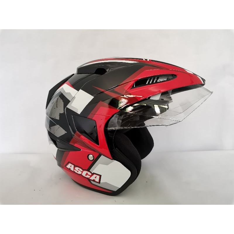 ASCA HELMET | Helm asca premier motif hitam merah glossy double visor clear smoke half face