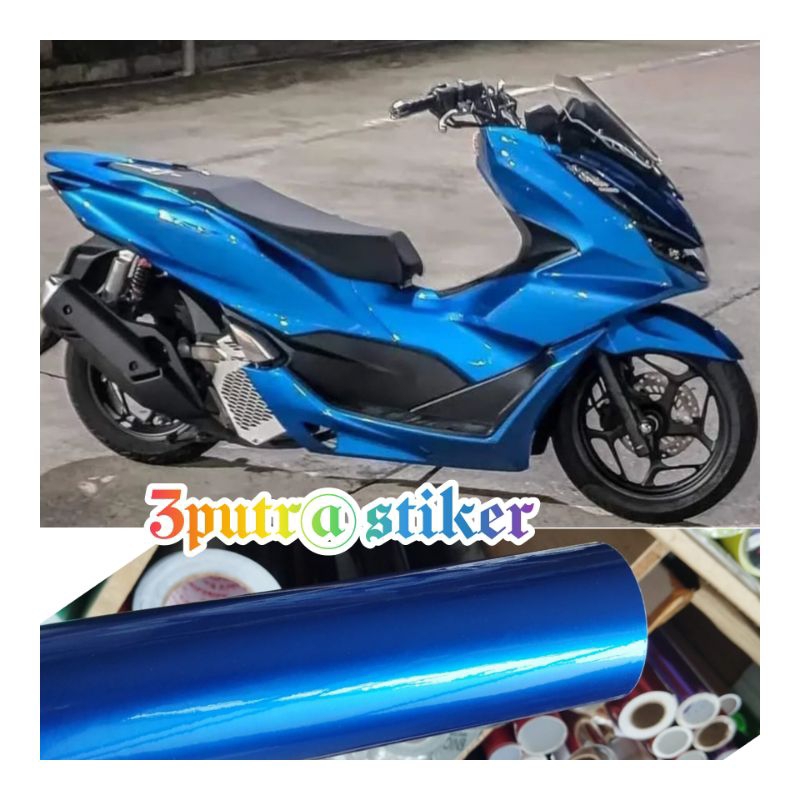 skotlet stiker motor biru muda candy metalik