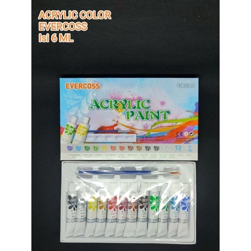 

Cat Akrilik Acrylic Paint Color 6ml 12 Warna + Kuas + Palet