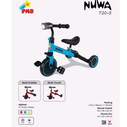 Sepeda Tricycle PMB NUWA T20-5/-9 Sepeda 3in1