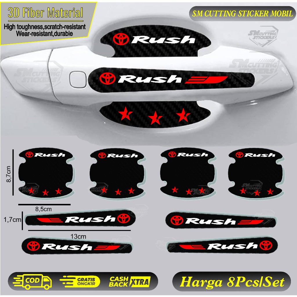 8 Pcs Stiker Pelindung Gagang Pintu Mobil Rush Stiker Handle Mobil Toyota Rush