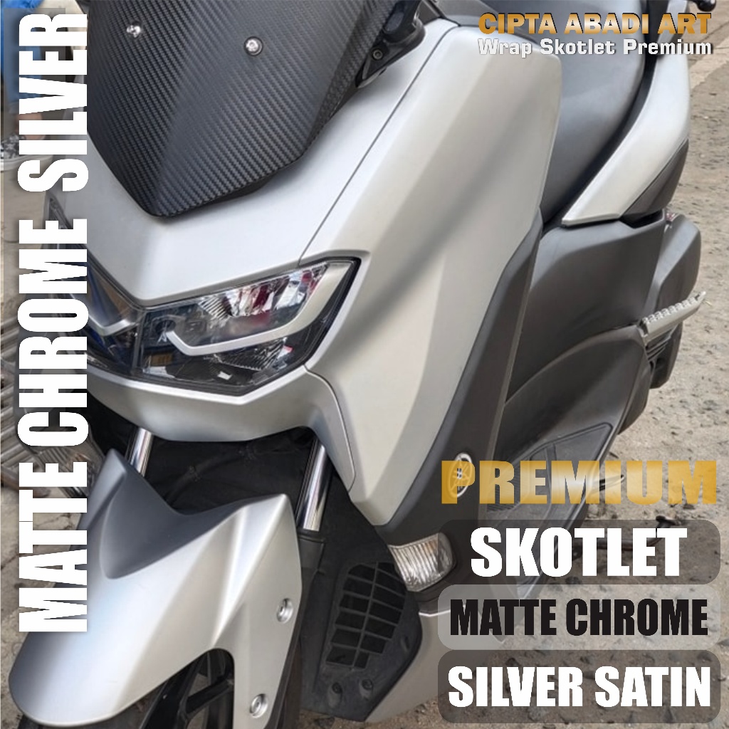 Skotlet stiker motor warna satin doff skotlet matte chrome silver dop fanchi lebar 50cm