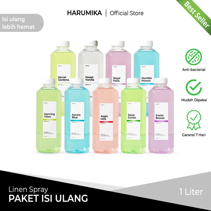 HARUMIKA PAKET ISI ULANG - LINEN SPRAY & ROOM REFRESHER ANTI BACTERIAL 1 LITER parfum baju