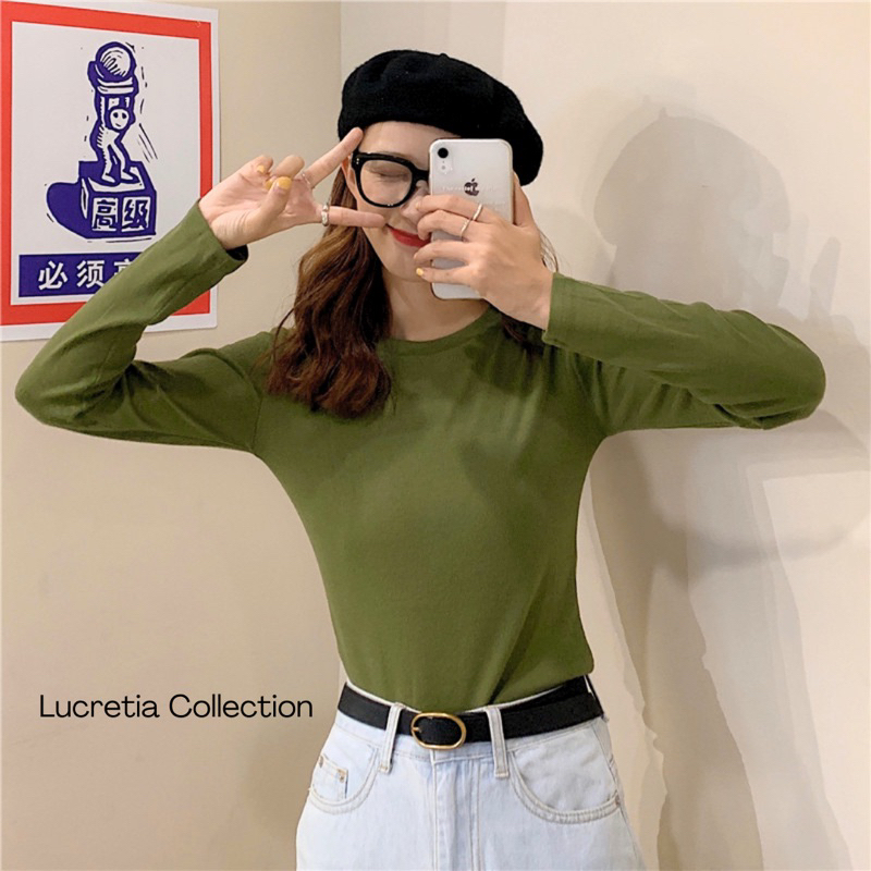 LUCRETIA - 062 KAOS RIB LENGAN PANJANG WANITA HIJAU ARMY KOREAN STYLE BAHAN TEBAL MURAH KEKINIAN