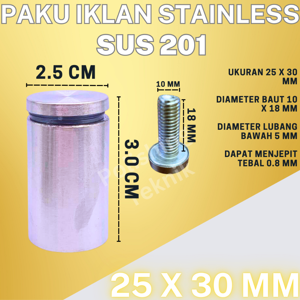 PEN IKLAN 25x30 Stainless / Baut Akrilik Baut Kaca Sign Board 25 x 30