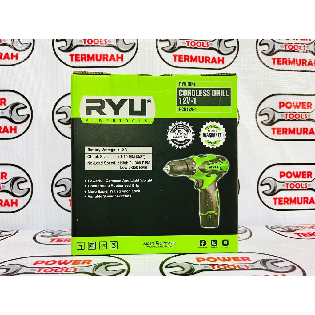 

RYU Mesin Bor Baterai Cordless 12V 1 Baterai - Bor Besi Kayu RCD 12-1