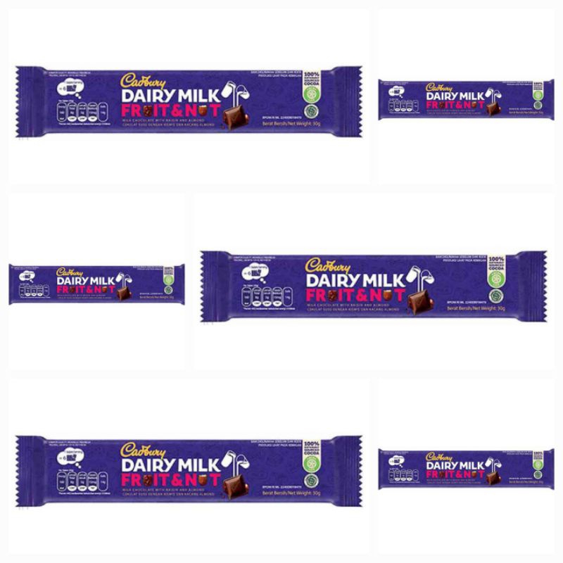 

Cadbury Dairy Milk Fruit & Nut Coklat Susu Dengan Kismis Dan Kacang Almond 30 GR