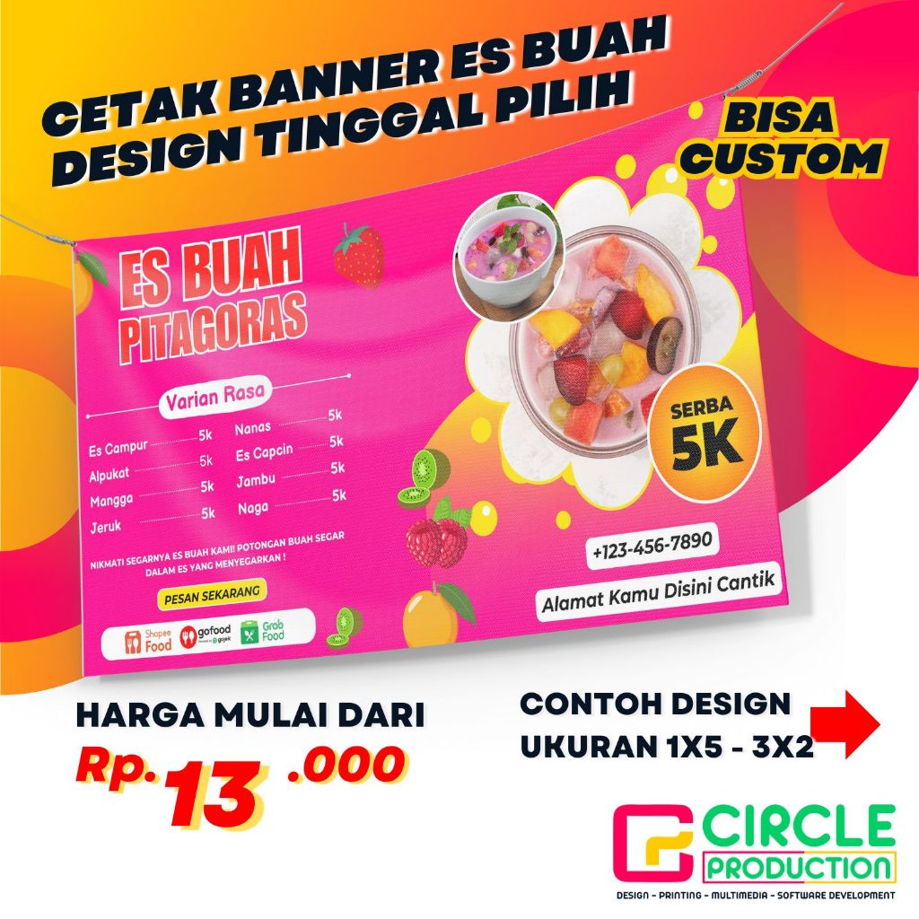 CETAK BANNER ES BUAH/JUS BUAH MURAH | DESIGN TINGGAL PILIH | BISA CUSTOM MENU DAN NAMA