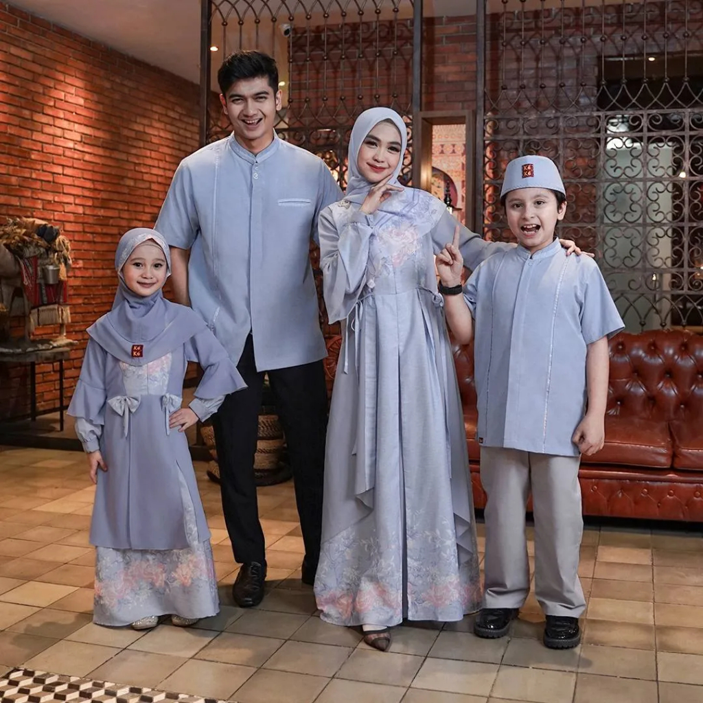 Sarimbit Keluarga Motif Bunga Kombinasi Polos Keke Valeria Series