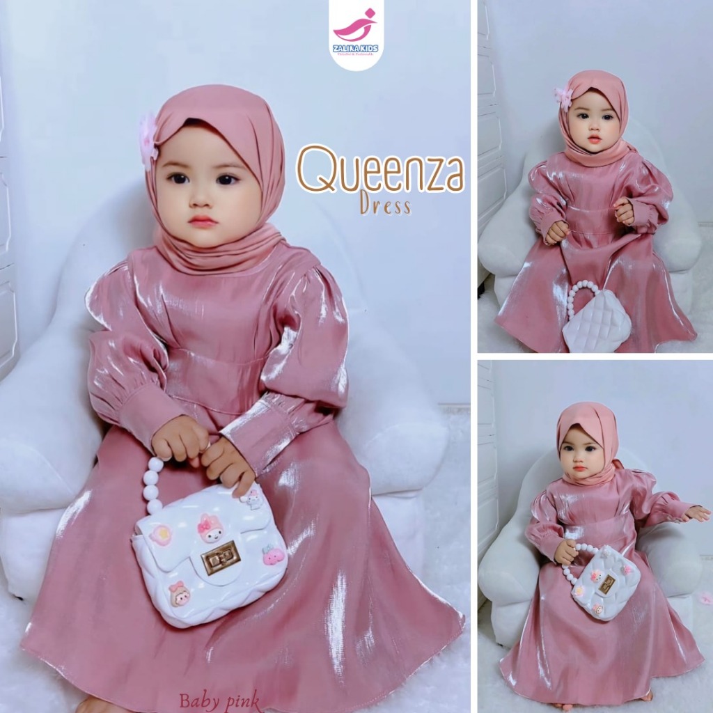 Queenza Dress Gamis Lebaran Anak Perempuan usia 1 - 5 tahun terbaru Original Zalira Kids / Dress anak set jilbab / gamis lebaran 2024