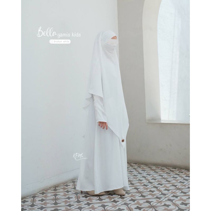 EY- GAMIS POLOS GAMIS SET ANAK SYARI PUTIH SET BERGO TALI FRENCH KHIMAR BELLA BY. KFM