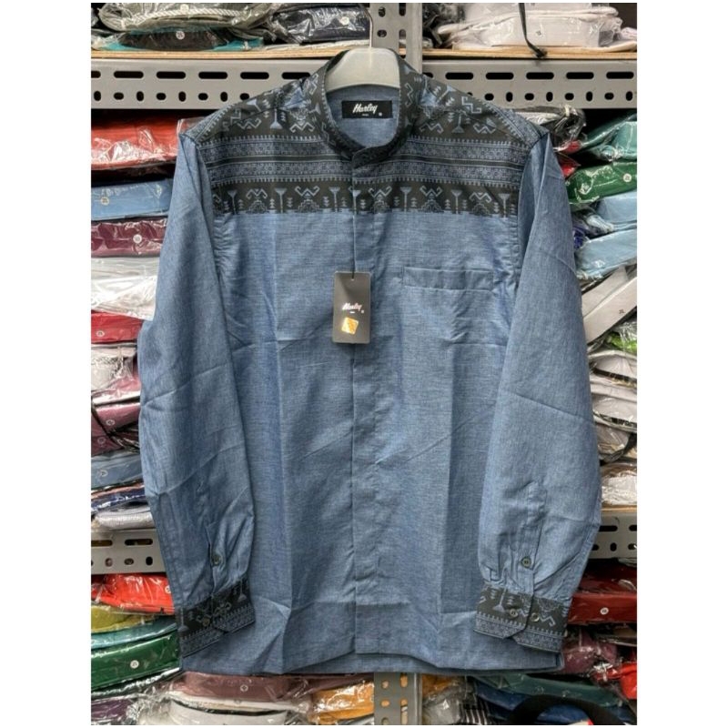Kemko harley man ori warna denim - kemeja Koko harley