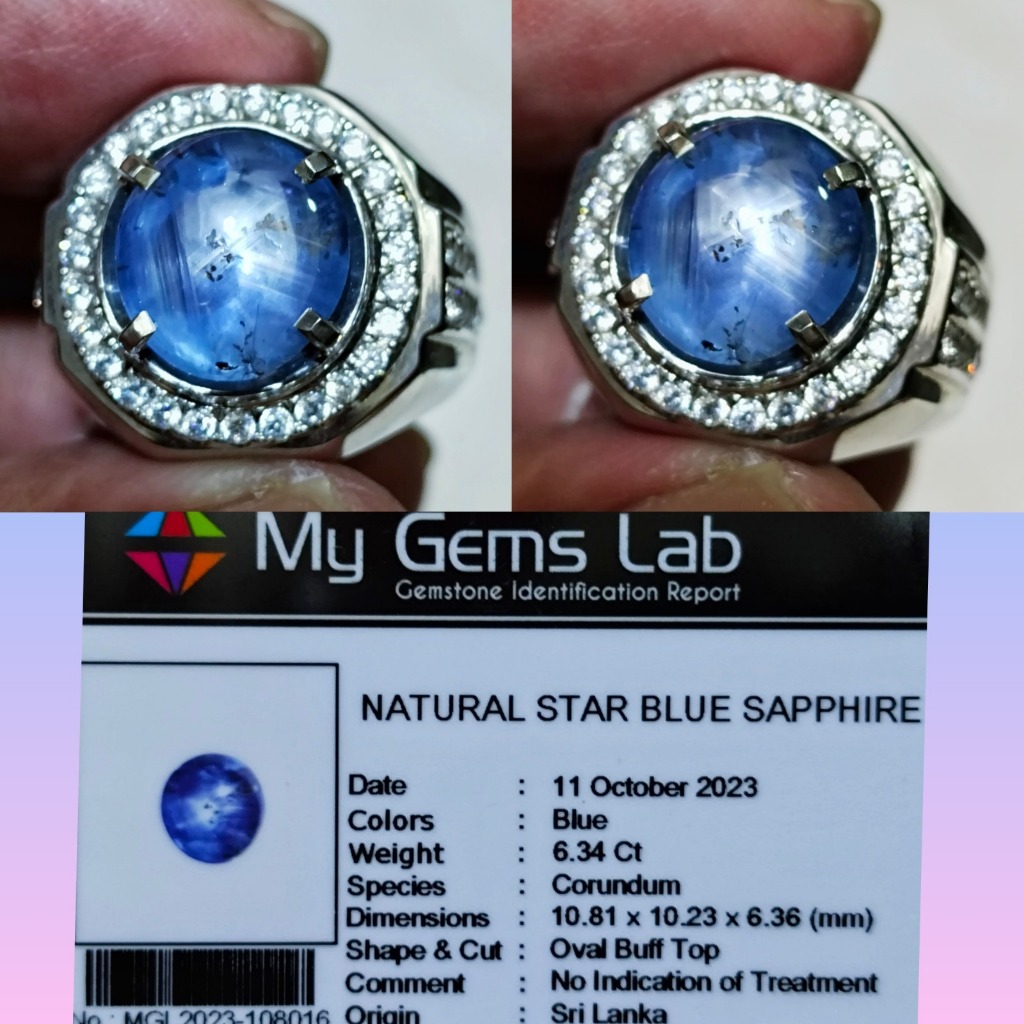 Batu cincin natural blue sapphire star srilanka ceylon
