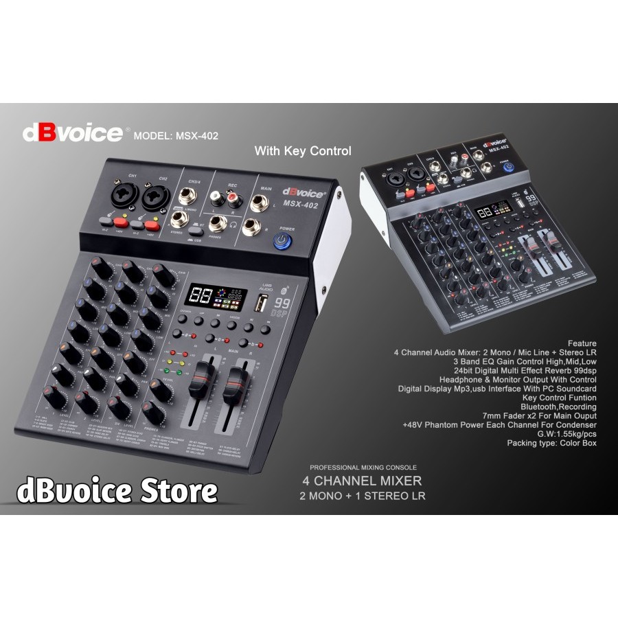 Mixer 4Channel dengan Key Control dan 99DSP Efek dBvoice MSX-402