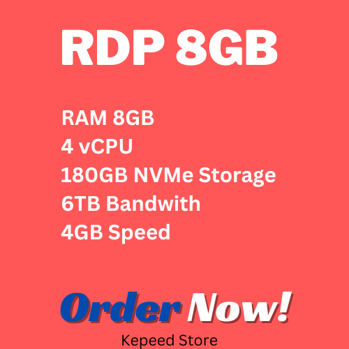 RDP/VPS WINDOWS RAM 8GB 4 CORE NVME/SSD BISA MINGGUAN