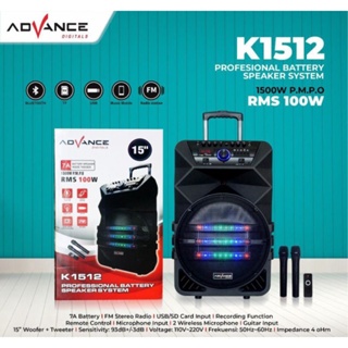 SPEAKER ADVANCE K1512 BLUETOOTH PORTABLE+BONUS MIC 2 WIRELESS/SPEAKER BLUETOOTH SUARA BASS