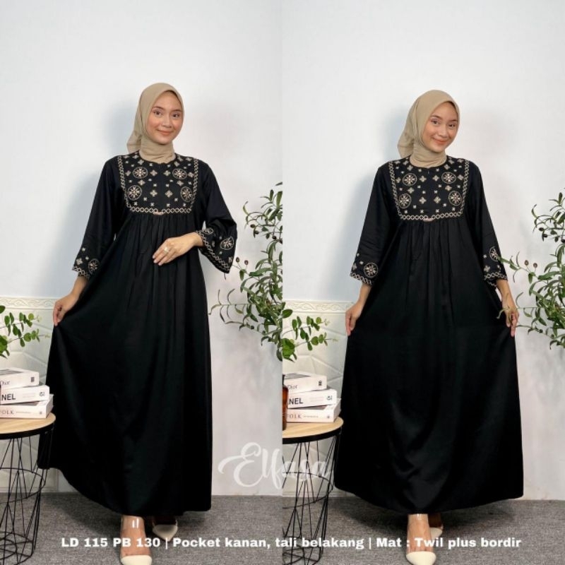 Midi Dress Bordir Elfasa Rayon Twill || Midi Dress Bordir Rayon Twill Premium