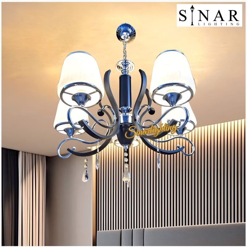 Lampu gantung Cabang minimalis kap kaca 5 Lampu X7583