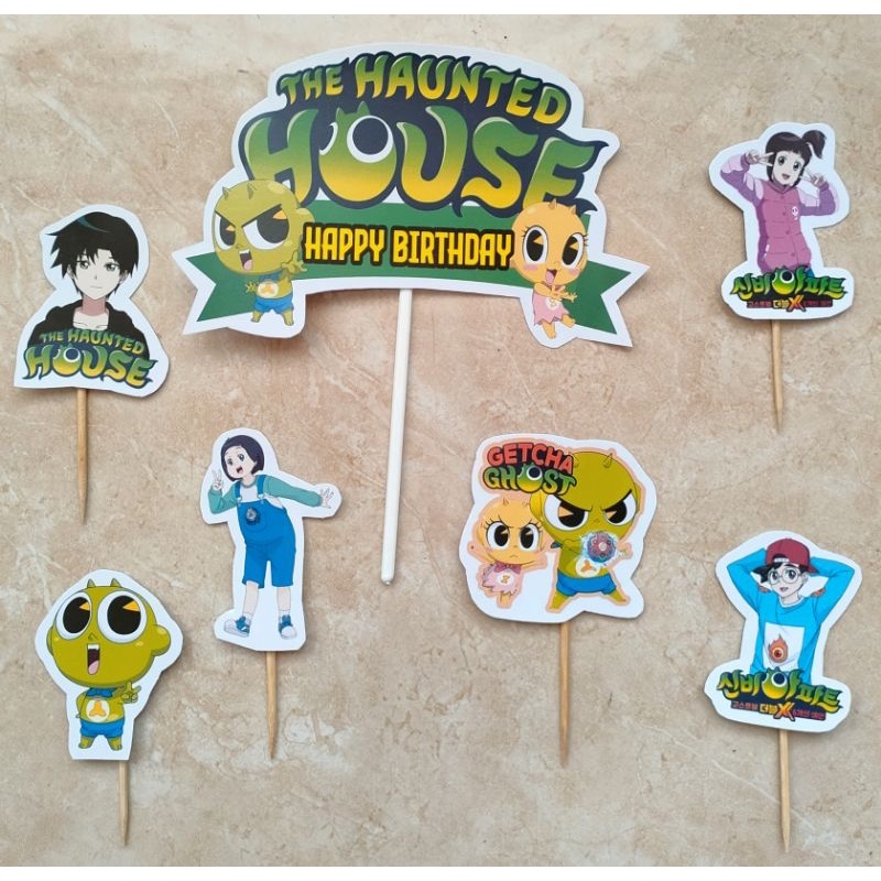hiasan kue ulang tahun cake topper tema shinbi the hounted house