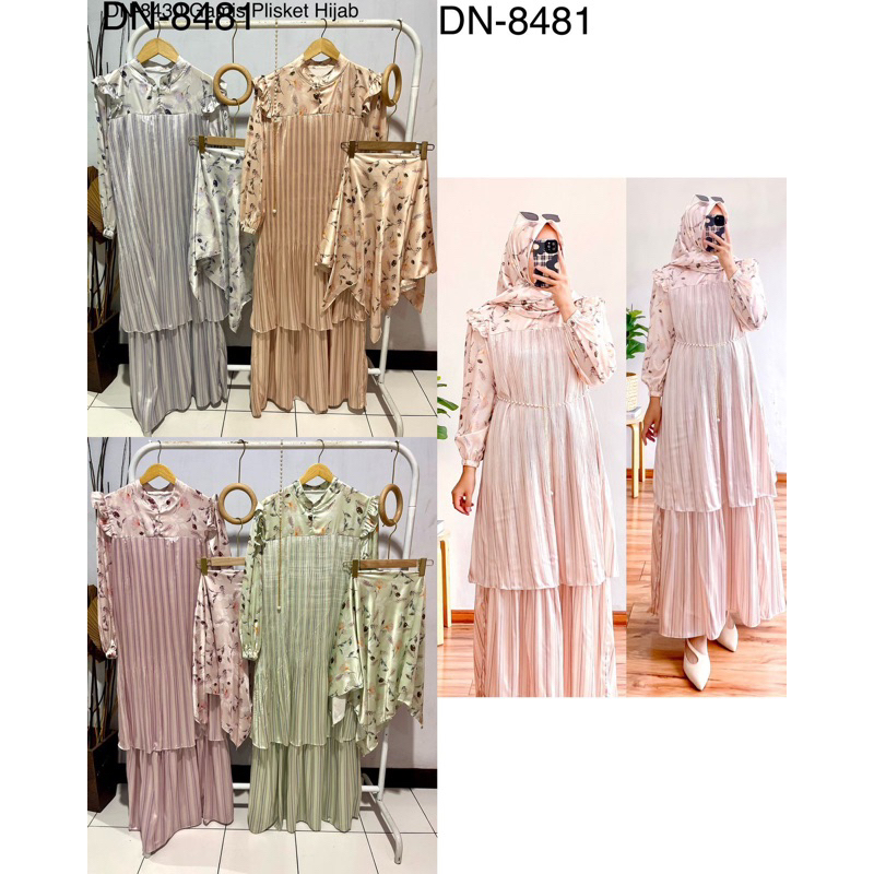 Dress Malaysia/ Set Gamis Plisket + Belt Mutiara + Hijab