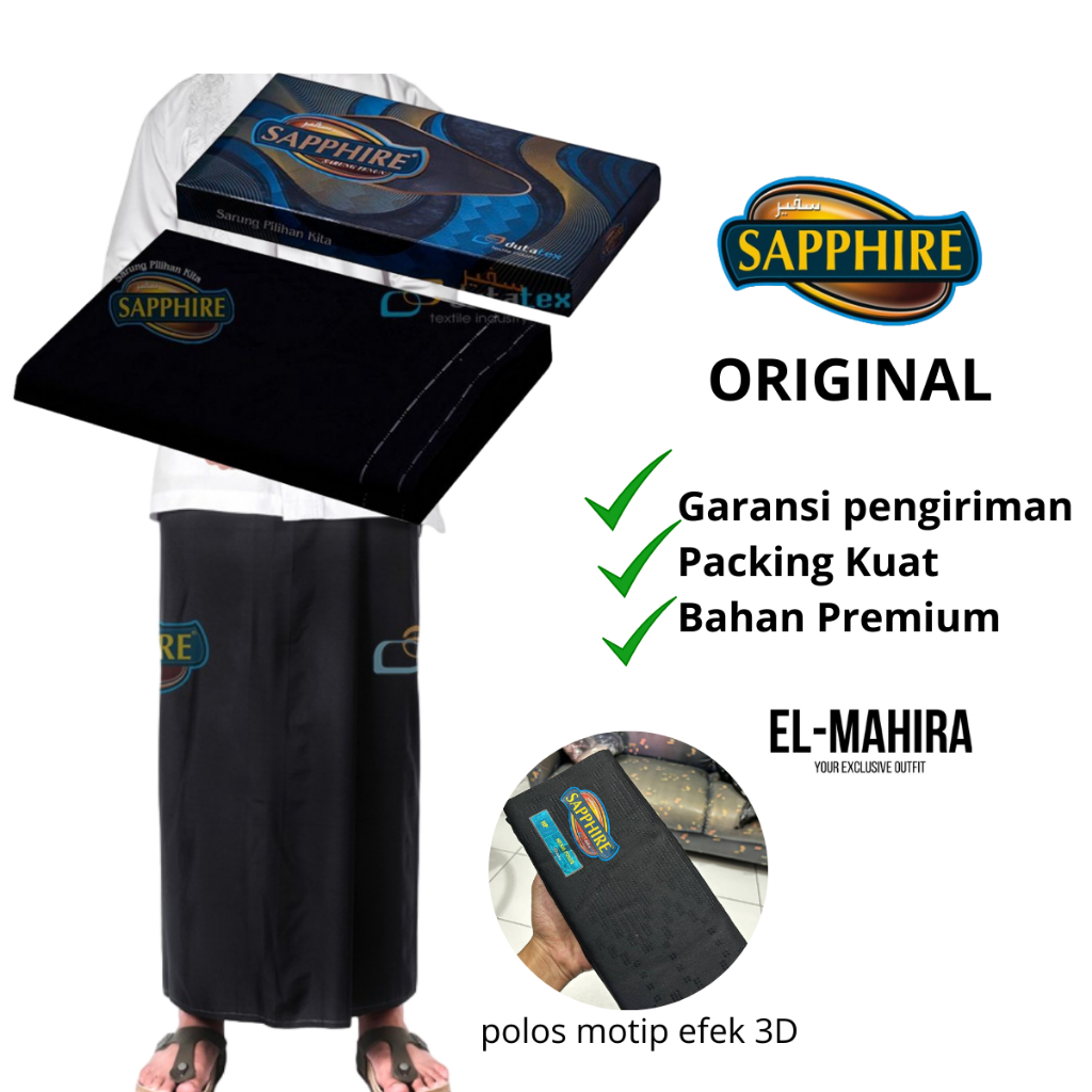 Sarung SAPPHIRE Hitam Polos Original Asli Premium Exclusive Sarung Tenun Santri Hitam Sapire