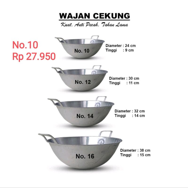 Wajan Kuali Cekung Penggorengan Katel No 16,10,12,14