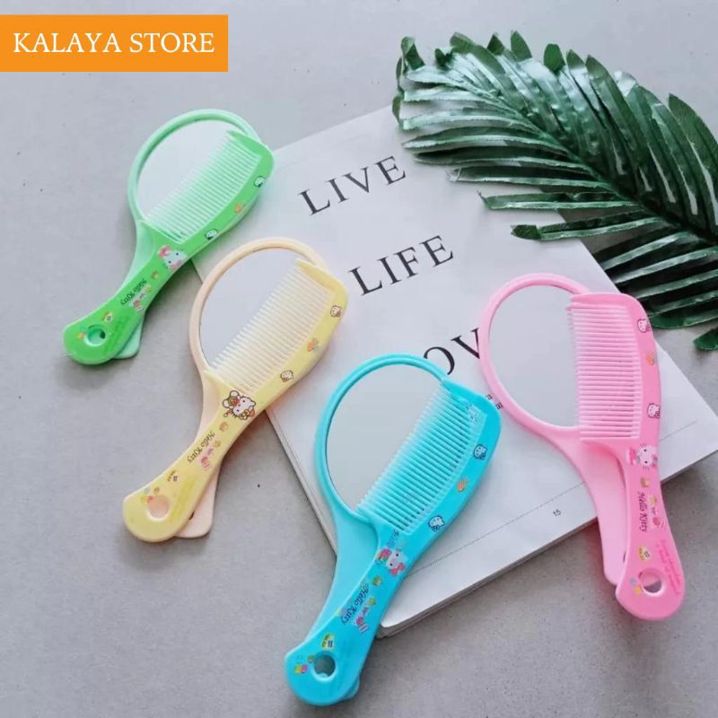 Perset Cermin + Sisir Rambut Gagang Kecil