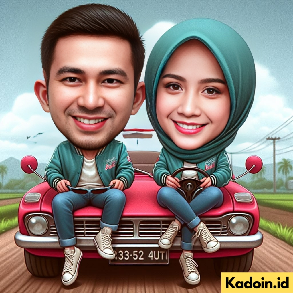 Jasa Edit Karikatur Naik Mobil Untuk Kado Ulang Tahun/Wisuda/Anniversary/Pernikahan dll