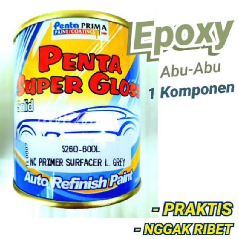 Cat Epoxy Dasaran Abu-Abu Penta Solid NC Primer Surfacer L. Grey 200gr Daya Rekat Baik Cepat Kering