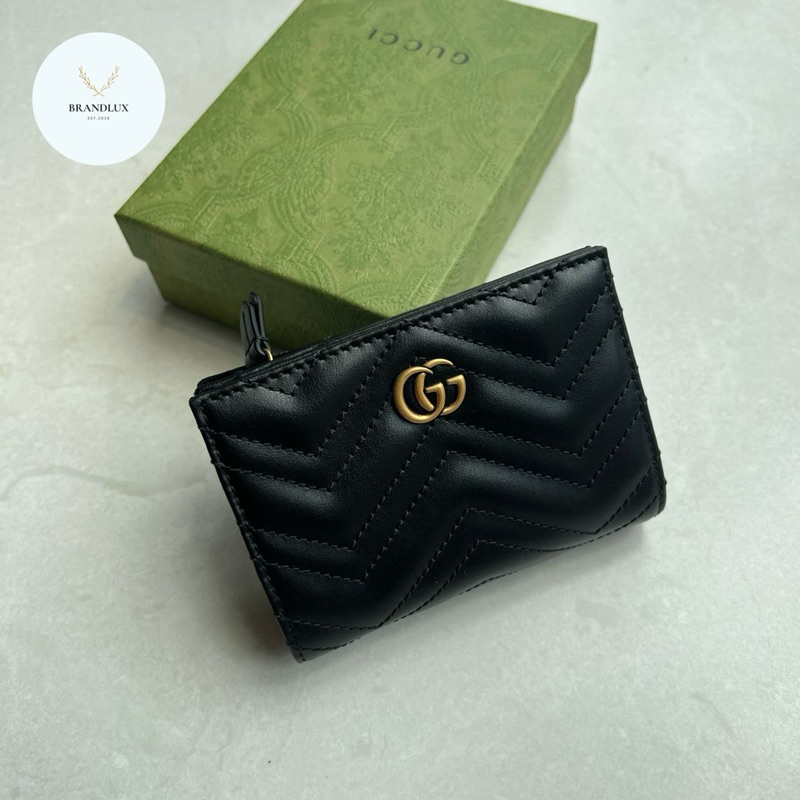 Gucci gg marmont small twofold wallet with coin zip in black ghw