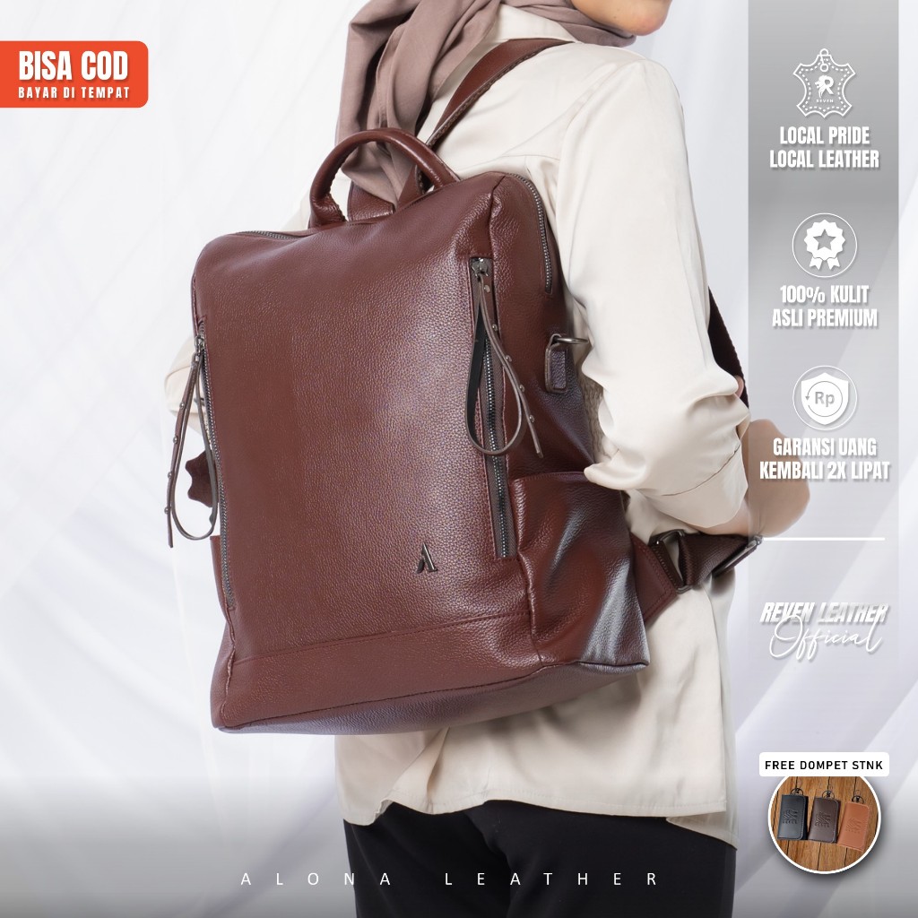 Alona Leather Tas Punggung Bahu Hania Backpack Fashion Wanita Perempuan Bahan 100% Kulit Sapi Asli F