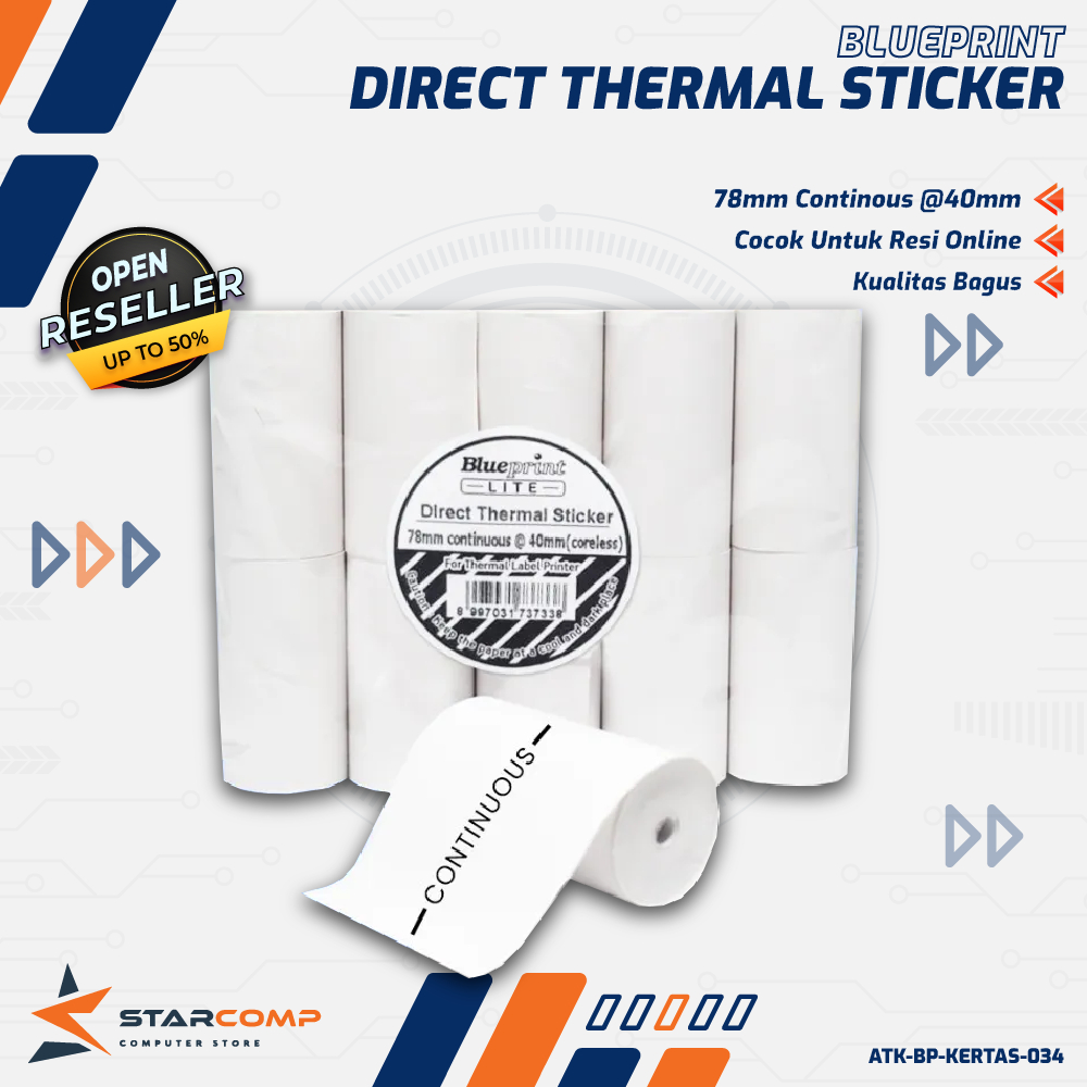 

Direct Thermal Sticker Label Portable BLUEPRINT 78 Continous @40mm 78mm