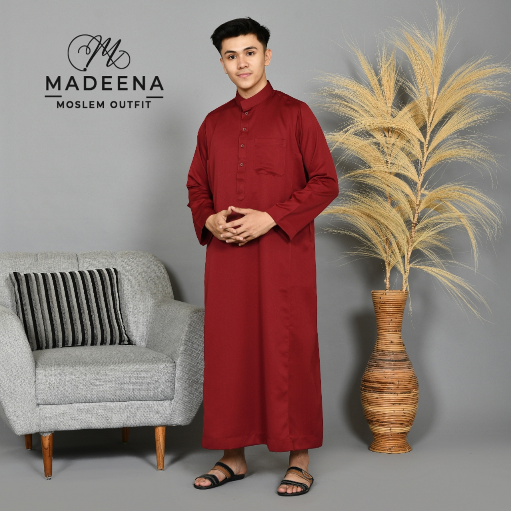 Jubah Pria Dewasa Thoub Lokal Saudi Jubah Merah Maroon