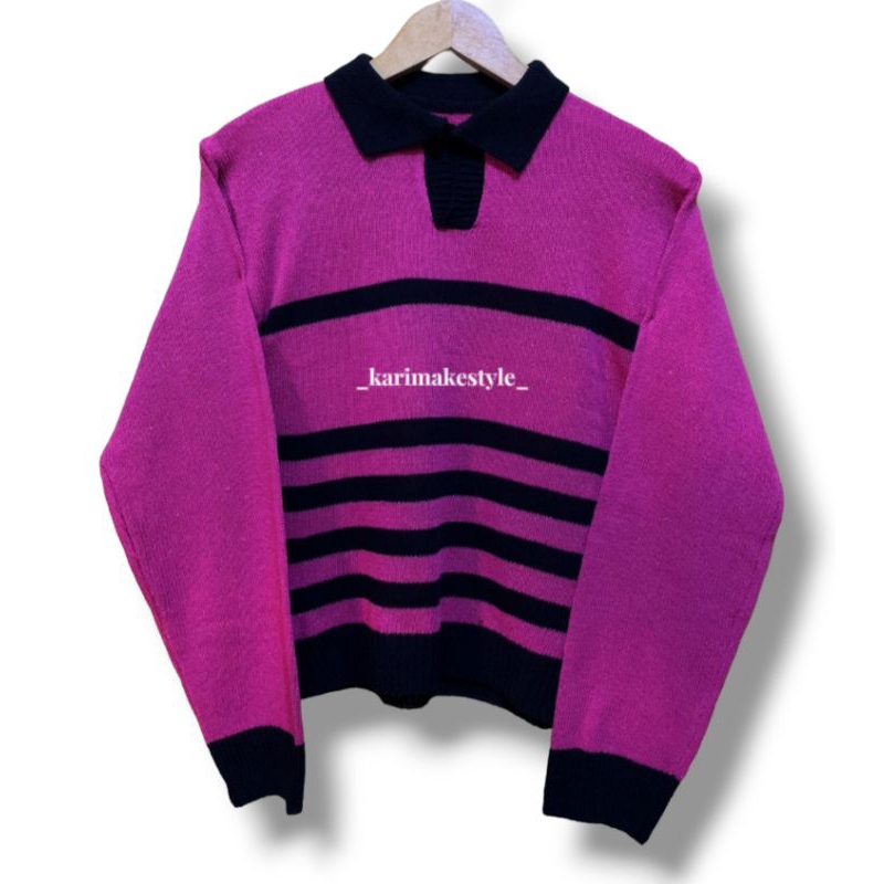 Sweater Rajut V-Neck Pevita | Blouse Sweater Crop Atasan Wanita Rajut Aesthetic