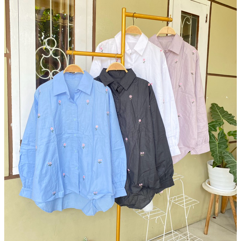 kemeja wanita katun jepang bordir premium