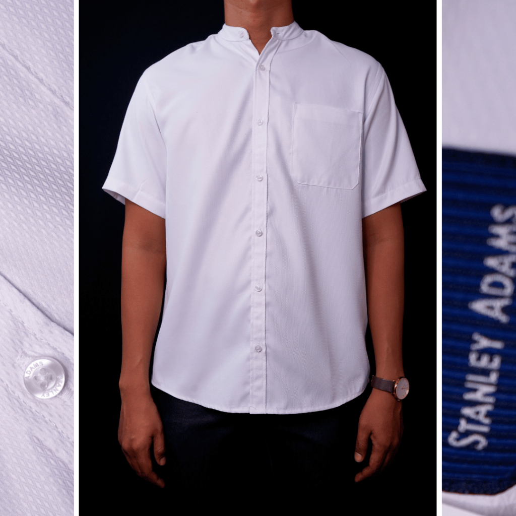 STANLEY ADAMS Baju Koko Pria Lengan Pendek Putih Tekstur 01 | Pakaian Muslim Pria | Kemeja Koko