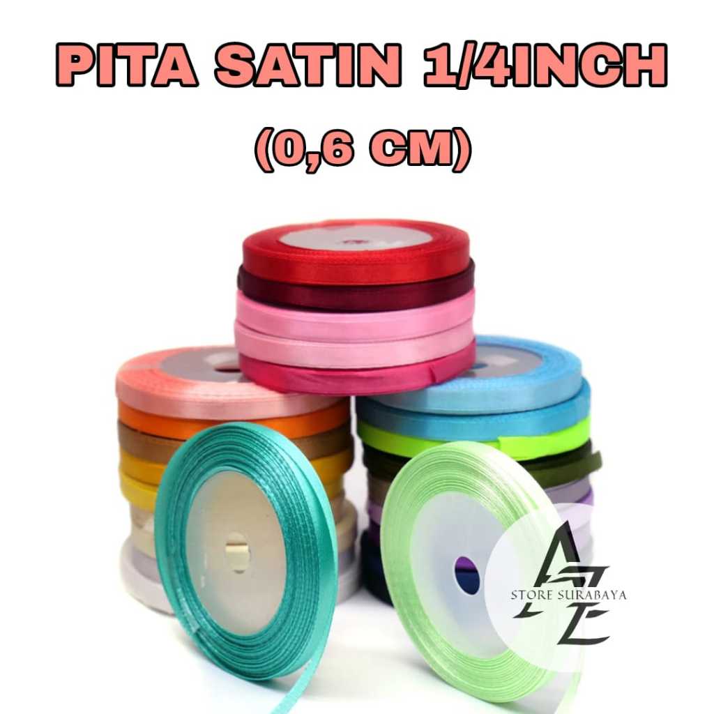 

✨COD✨ Pita Satin 1/4 = 0.6CM 1 Roll 20 - 25 yard