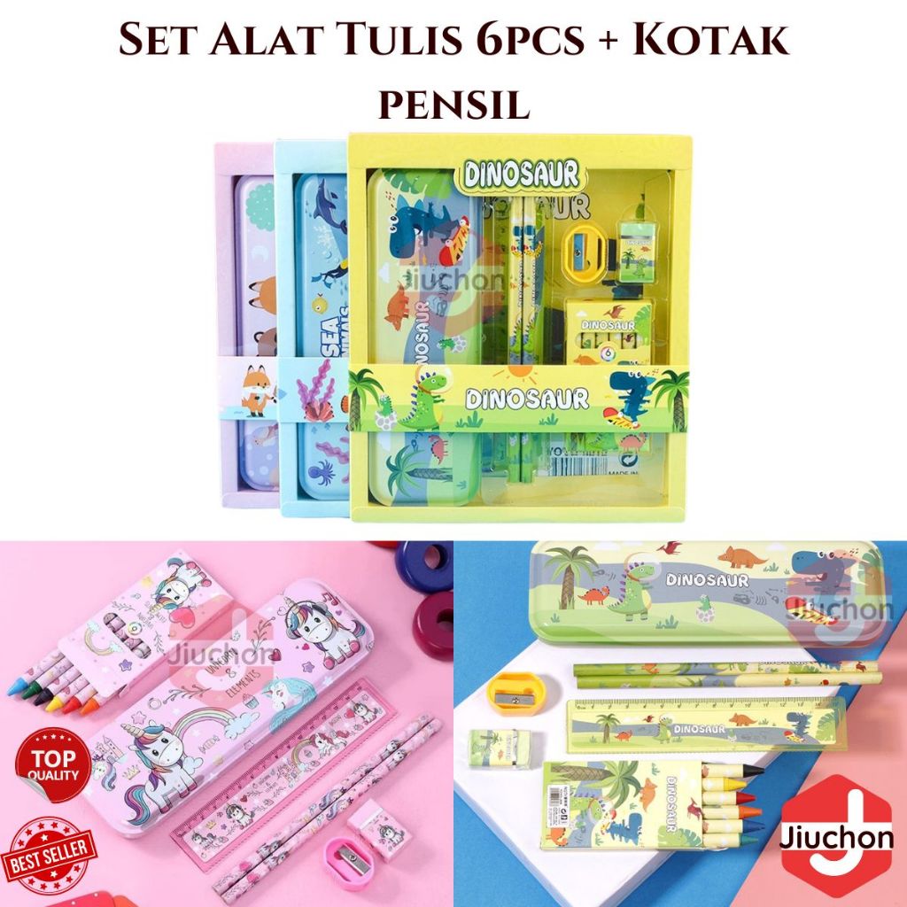 

JIUCHON Alat Tulis Set paket Komplit 7 in 1 Stationery complete lengkap Kotak Pensil Anak Souvenir Hadiah kado Sekolah karakter kartun lucu animal hewan perlengkapan tulis tempat pensil