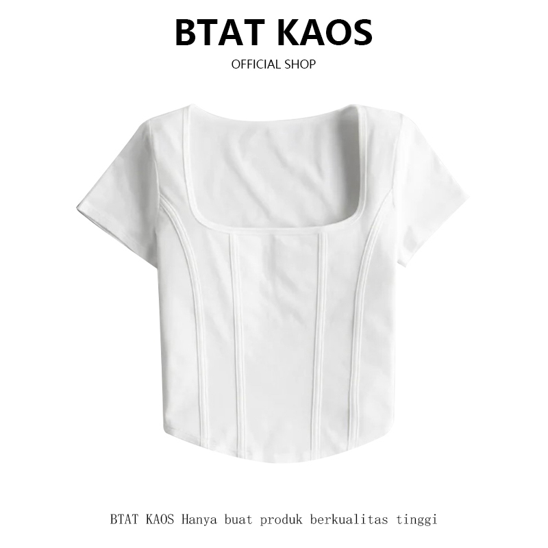 BTAT Crop Top y2k Sexy / Kaos Crop Pola Tulang Ikan Kerah Persegi Polos Wanita