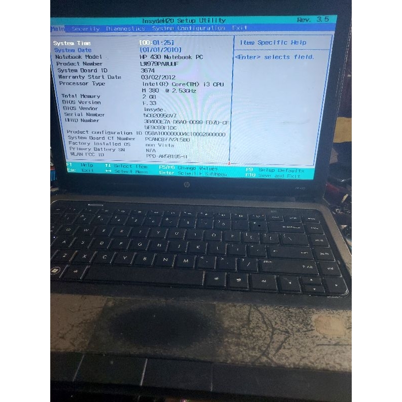 mobo hp 430 core i3 m380 kondisi normal
