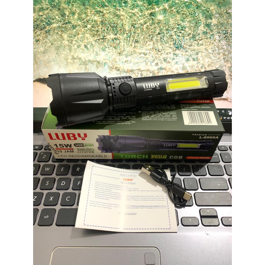 PROMO LUBY L-8965A / L-8966A SENTER TANGAN LED RECHARGEABLE COB CAHAYA PUTIH SENTER ORI LUBY 100%