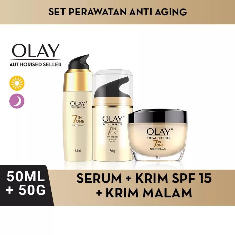 [Satu Set] Olay Total effect 7 in 1 Daily Serum 50gr+ Olay Total Effect Day Cream Spf15 50 gr + Olay